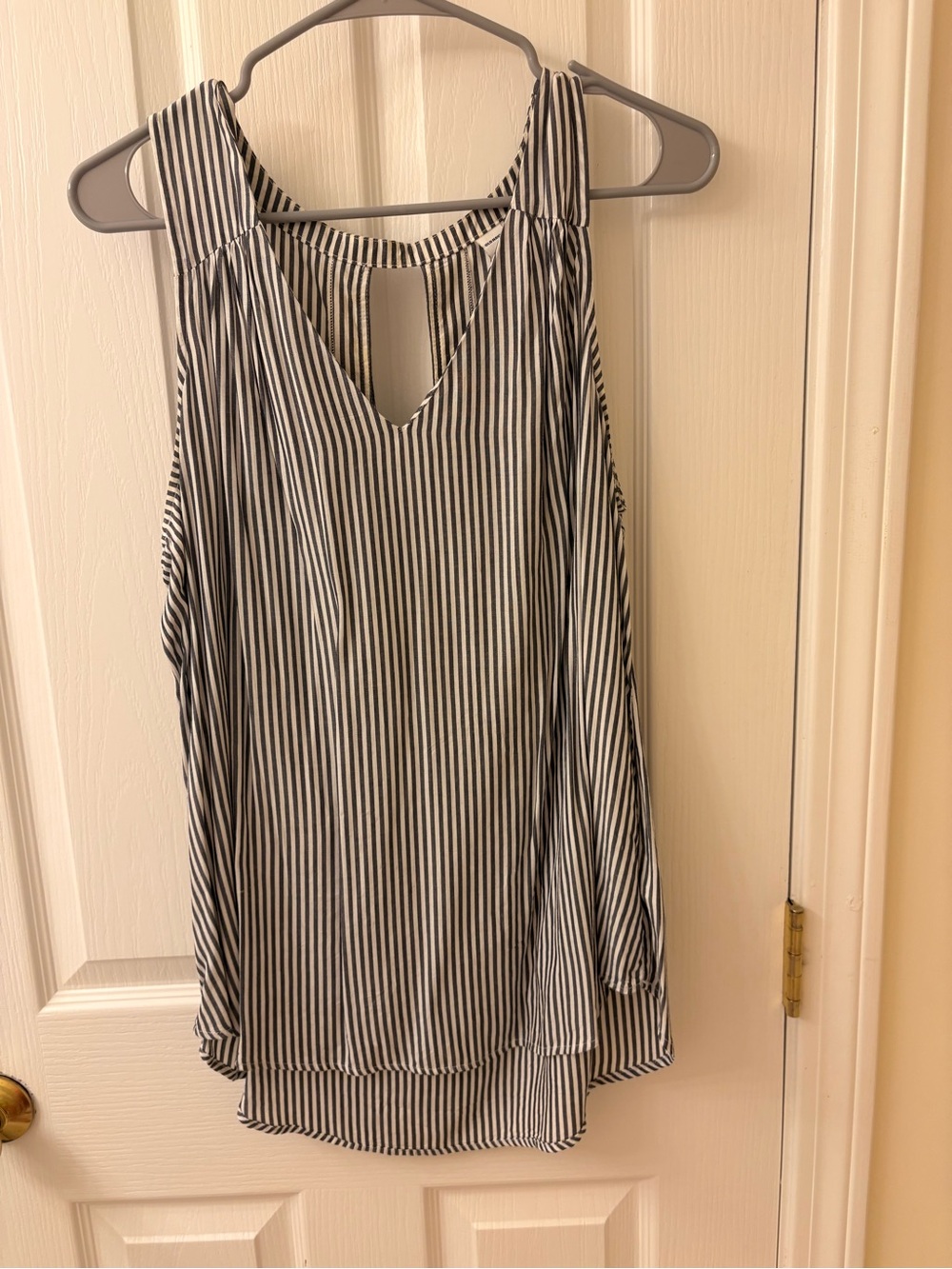 Old Navy Navy and White Striped Sleeveless V-Neck Tank